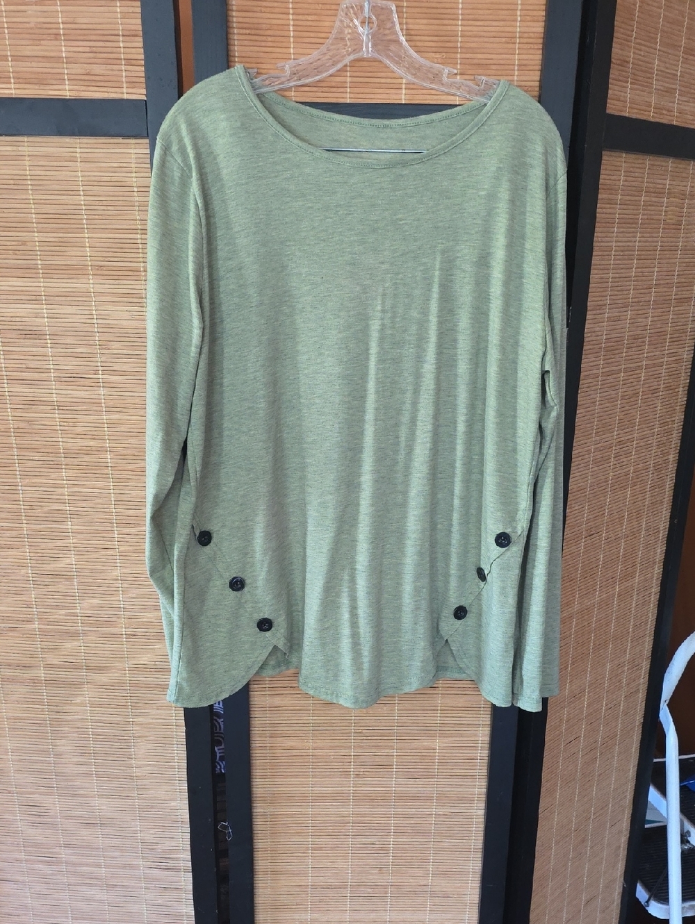 Women's Olive Green Long-Sleeve Button Accent Top